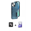 MARSİLYAN™- iPhone 14 Kılıf Yörünge Işık Serisi - Siyah Bilvis 5in1 5D Magic Hayalet Cam Ekran Koruyucu + PVD Metal Kamera Lens - PE