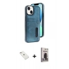 MARSİLYAN™- iPhone 14 Kılıf Yörünge Işık Serisi - Siyah Bilvis Hayalet Cam Ekran Koruyucu + Diamond Kamera Lens - PE