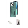 MARSİLYAN™- iPhone 14 Kılıf Yörünge Işık Serisi - Siyah Bilvis Hayalet Cam Ekran Koruyucu + Diamond Kamera Lens - PE