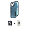MARSİLYAN™- iPhone 14 Kılıf Yörünge Işık Serisi - Siyah Bilvis Hayalet Cam Ekran Koruyucu + PVD Metal Kamera Lens - SH