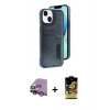 MARSİLYAN™- iPhone 14 Kılıf Yörünge Işık Serisi - Siyah Buffer Cam Ekran Koruyucu + Raze Metal Kamera Lens - GS