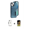 MARSİLYAN™- iPhone 14 Kılıf Yörünge Işık Serisi - Siyah Buffer Cam Ekran Koruyucu + Shine Kamera Lens - GS