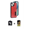 MARSİLYAN™- iPhone 14 Kılıf Yörünge Işık Serisi - Siyah Buffer Cam Ekran Koruyucu + Mavi PVD Metal Kamera Lens