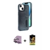 MARSİLYAN™- iPhone 14 Kılıf Yörünge Işık Serisi - Siyah Buffer Cam Ekran Koruyucu + Raze Metal Kamera Lens - MR