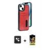 MARSİLYAN™- iPhone 14 Kılıf Yörünge Işık Serisi - Siyah Buffer Cam Ekran Koruyucu + PVD Metal Kamera Lens - PE