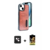 MARSİLYAN™- iPhone 14 Kılıf Yörünge Işık Serisi - Siyah Buffer Cam Ekran Koruyucu + PVD Metal Kamera Lens - PE