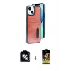 MARSİLYAN™- iPhone 14 Kılıf Yörünge Işık Serisi - Siyah Buffer Cam Ekran Koruyucu + PVD Metal Kamera Lens - GS