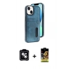 MARSİLYAN™- iPhone 14 Kılıf Yörünge Işık Serisi - Siyah Buffer Cam Ekran Koruyucu + PVD Metal Kamera Lens - GS