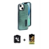 MARSİLYAN™- iPhone 14 Kılıf Yörünge Işık Serisi - Siyah Buffer Cam Ekran Koruyucu + PVD Metal Kamera Lens - GS