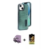 MARSİLYAN™- iPhone 14 Kılıf Yörünge Işık Serisi - Siyah Buffer Cam Ekran Koruyucu + Raze Metal Kamera Lens - SH