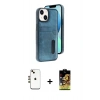 MARSİLYAN™- iPhone 14 Kılıf Yörünge Işık Serisi - Siyah Buffer Cam Ekran Koruyucu + Shine Kamera Lens - GD