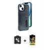 MARSİLYAN™- iPhone 14 Kılıf Yörünge Işık Serisi - Siyah Buffer Cam Ekran Koruyucu + PVD Metal Kamera Lens - SH
