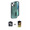 MARSİLYAN™- iPhone 14 Kılıf Yörünge Işık Serisi - Siyah Buffer Cam Ekran Koruyucu + PVD Metal Kamera Lens - SH