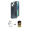 MARSİLYAN™- iPhone 14 Kılıf Yörünge Işık Serisi - Siyah Buffer Cam Ekran Koruyucu + Siyah Shine Kamera Lens