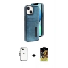 MARSİLYAN™- iPhone 14 Kılıf Yörünge Işık Serisi - Siyah Buffer Cam Ekran Koruyucu + Siyah Shine Kamera Lens