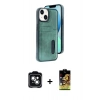 MARSİLYAN™- iPhone 14 Kılıf Yörünge Işık Serisi - Siyah Buffer Cam Ekran Koruyucu + PVD Metal Kamera Lens - YL