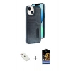 MARSİLYAN™- iPhone 14 Kılıf Yörünge Işık Serisi - Siyah Buffer Hayalet Cam Ekran Koruyucu + Diamond Kamera Lens - KI
