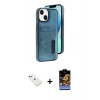 MARSİLYAN™- iPhone 14 Kılıf Yörünge Işık Serisi - Siyah Buffer Hayalet Cam Ekran Koruyucu + Diamond Kamera Lens - KI