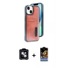 MARSİLYAN™- iPhone 14 Kılıf Yörünge Işık Serisi - Siyah Buffer Hayalet Cam Ekran Koruyucu + PVD Metal Kamera Lens - GS
