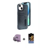MARSİLYAN™- iPhone 14 Kılıf Yörünge Işık Serisi - Siyah Buffer Hayalet Cam Ekran Koruyucu + Raze Metal Kamera Lens - GS