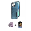 MARSİLYAN™- iPhone 14 Kılıf Yörünge Işık Serisi - Siyah Buffer Hayalet Cam Ekran Koruyucu + Raze Metal Kamera Lens - MR