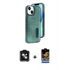 MARSİLYAN™- iPhone 14 Kılıf Yörünge Işık Serisi - Siyah Buffer Hayalet Cam Ekran Koruyucu + PVD Metal Kamera Lens - TU