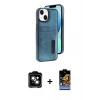 MARSİLYAN™- iPhone 14 Kılıf Yörünge Işık Serisi - Siyah Buffer Hayalet Cam Ekran Koruyucu + PVD Metal Kamera Lens - TU