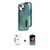 MARSİLYAN™- iPhone 14 Kılıf Yörünge Işık Serisi - Siyah Buffer Hayalet Cam Ekran Koruyucu + Shine Kamera Lens - YL