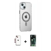 MARSİLYAN™- iPhone 14 Kılıf Yörünge Koleksiyonu - Şeffaf 360 Full Body Arka Koruyucu + Shine Kamera Lens - KI