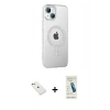 MARSİLYAN™- iPhone 14 Kılıf Yörünge Koleksiyonu - Şeffaf Pasifik Cam Ekran Koruyucu + Diamond Kamera Lens - PE