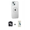 MARSİLYAN™- iPhone 14 Kılıf Yörünge Koleksiyonu - Şeffaf Pasifik Cam Ekran Koruyucu + PVD Metal Kamera Lens - GS