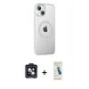 MARSİLYAN™- iPhone 14 Kılıf Yörünge Koleksiyonu - Şeffaf Pasifik Cam Ekran Koruyucu + PVD Metal Kamera Lens - SH