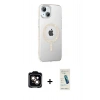 MARSİLYAN™- iPhone 14 Kılıf Yörünge Koleksiyonu - Şeffaf Pasifik Cam Ekran Koruyucu + PVD Metal Kamera Lens - TU