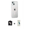 MARSİLYAN™- iPhone 14 Kılıf Yörünge Koleksiyonu - Şeffaf Pasifik Cam Ekran Koruyucu + PVD Metal Kamera Lens - TU