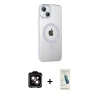 MARSİLYAN™- iPhone 14 Kılıf Yörünge Koleksiyonu - Şeffaf Pasifik Cam Ekran Koruyucu + PVD Metal Kamera Lens - TU