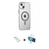 MARSİLYAN™- iPhone 14 Kılıf Yörünge Koleksiyonu - Siyah 3D Antistatik Cam Ekran Koruyucu + Diamond Kamera Lens - YL