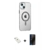 MARSİLYAN™- iPhone 14 Kılıf Yörünge Koleksiyonu - Siyah 3D Antistatik Hayalet Cam Ekran Koruyucu + Diamond Kamera Lens - SABE