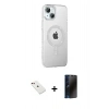 MARSİLYAN™- iPhone 14 Kılıf Yörünge Koleksiyonu - Siyah 3D Antistatik Hayalet Cam Ekran Koruyucu + Diamond Kamera Lens - KI