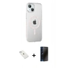 MARSİLYAN™- iPhone 14 Kılıf Yörünge Koleksiyonu - Siyah 3D Antistatik Hayalet Cam Ekran Koruyucu + Diamond Kamera Lens - SABE