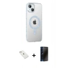 MARSİLYAN™- iPhone 14 Kılıf Yörünge Koleksiyonu - Siyah 3D Antistatik Hayalet Cam Ekran Koruyucu + Diamond Kamera Lens - PE