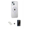 MARSİLYAN™- iPhone 14 Kılıf Yörünge Koleksiyonu - Siyah 3D Antistatik Hayalet Cam Ekran Koruyucu + Diamond Kamera Lens - SABE