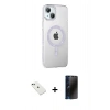 MARSİLYAN™- iPhone 14 Kılıf Yörünge Koleksiyonu - Siyah 3D Antistatik Hayalet Cam Ekran Koruyucu + Diamond Kamera Lens - YL