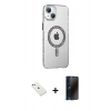 MARSİLYAN™- iPhone 14 Kılıf Yörünge Koleksiyonu - Siyah 3D Antistatik Hayalet Cam Ekran Koruyucu + Diamond Kamera Lens - PE
