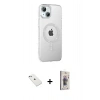 MARSİLYAN™- iPhone 14 Kılıf Yörünge Koleksiyonu - Siyah Bilvis 3D Cam Ekran Koruyucu + Diamond Kamera Lens - SABE