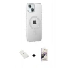 MARSİLYAN™- iPhone 14 Kılıf Yörünge Koleksiyonu - Siyah Bilvis 3D Mat Cam Ekran Koruyucu + Diamond Kamera Lens - PE