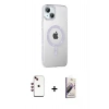 MARSİLYAN™- iPhone 14 Kılıf Yörünge Koleksiyonu - Siyah Bilvis 3D Mat Cam Ekran Koruyucu + Shine Kamera Lens - KI