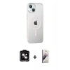 MARSİLYAN™- iPhone 14 Kılıf Yörünge Koleksiyonu - Siyah Bilvis 3D Mat Cam Ekran Koruyucu + PVD Metal Kamera Lens - TU