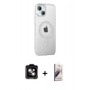 MARSİLYAN™- iPhone 14 Kılıf Yörünge Koleksiyonu - Siyah Bilvis 3D Mat Cam Ekran Koruyucu + PVD Metal Kamera Lens - TU