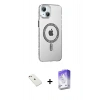 MARSİLYAN™- iPhone 14 Kılıf Yörünge Koleksiyonu - Siyah Bilvis 5in1 3D Magic Cam Ekran Koruyucu + Diamond Kamera Lens - PE