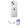 MARSİLYAN™- iPhone 14 Kılıf Yörünge Koleksiyonu - Siyah Bilvis 5in1 3D Magic Cam Ekran Koruyucu + Diamond Kamera Lens - YL